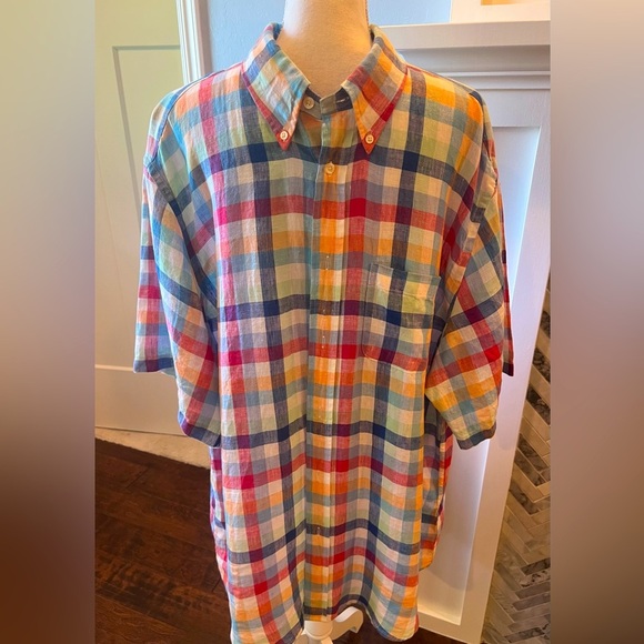 Brooks Brothers 100% Linen Multicolored Check Button Down Men's Shirt Excellent - Picture 1 of 14